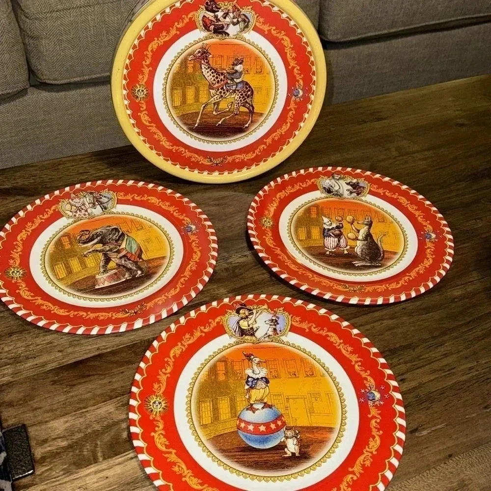 VTG 2006 Restoration Hardware RH Circus Themed Set Of 3 Tin Plates Tin Container
